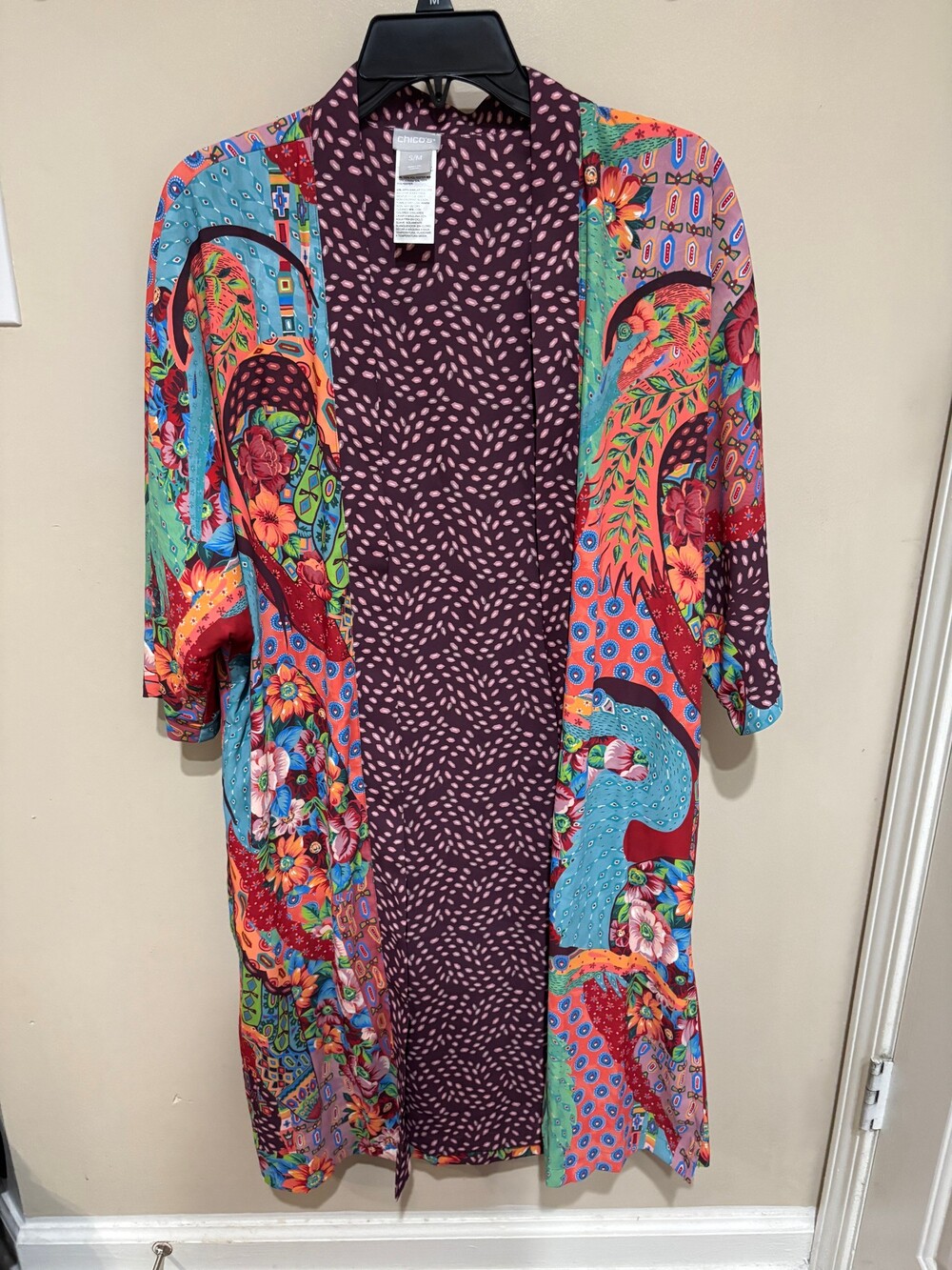 Chico's S/M Cardigan Kimono Long Sleeve Polyester Abstract Paisley